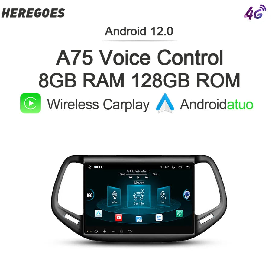 10.1" IPS Android 12 Car Radio GPS for Jeep Compass 2 MP 2016-2019 - 8G+128GB 4G LTE WiFi Carplay Stereo