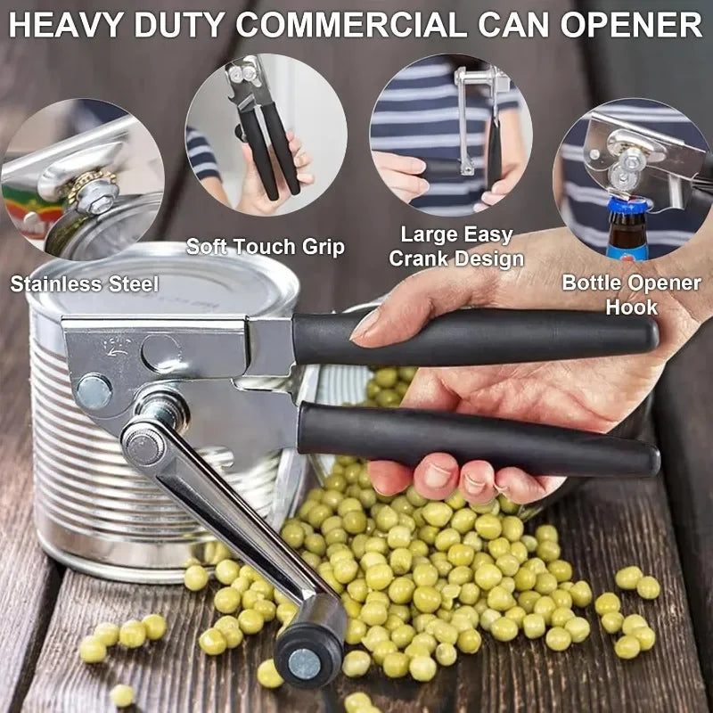 Stainless Steel Manual Can Opener Heavy Duty Handheld with Extra Long Handles for Seniors Elderl - Automotive LED Light