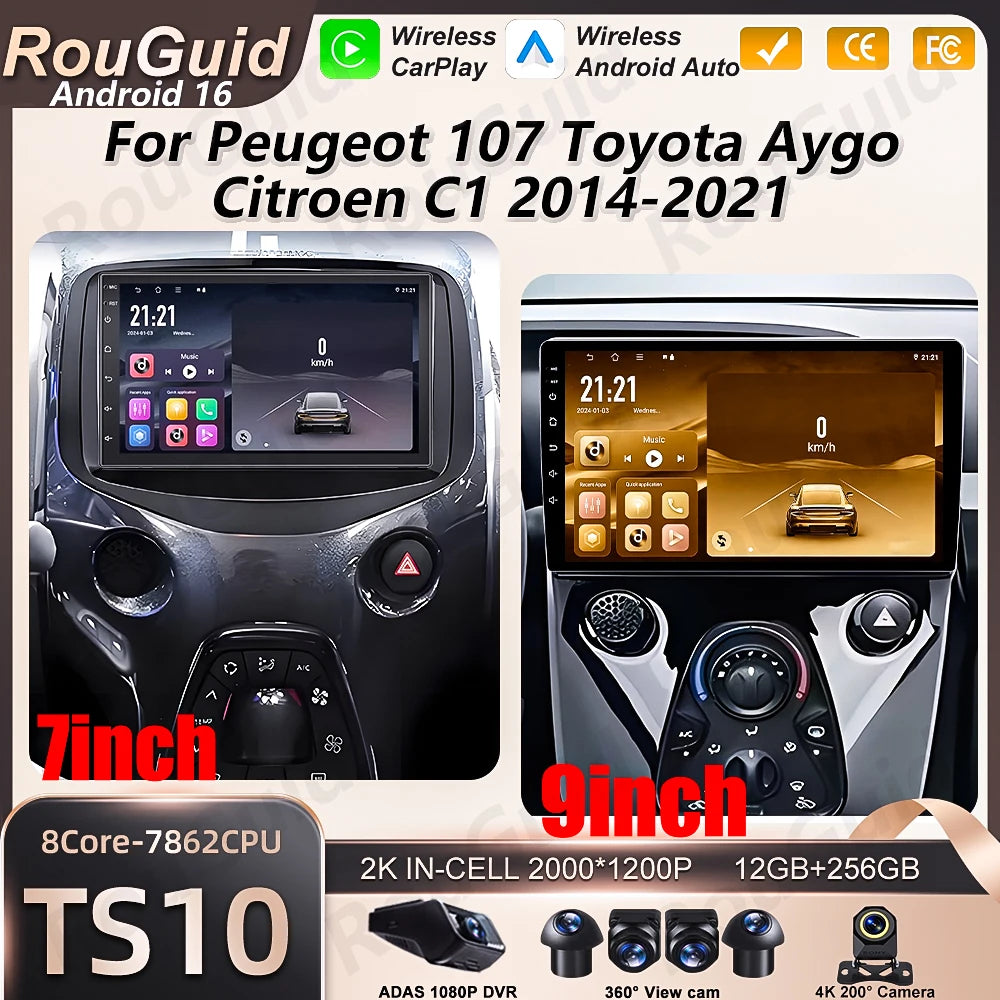 Android 16 Auto Car Radio For Toyota Aygo Peugeot 108 Citroen C1 2014 - 2020 Carplay Multi | AUTOKITSHOP