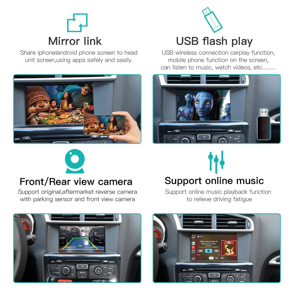 Wireless Carplay Android Auto pour KIT For Cristaux SMEG Picasso C4 C5 DS4 DS3 DS5 308 508