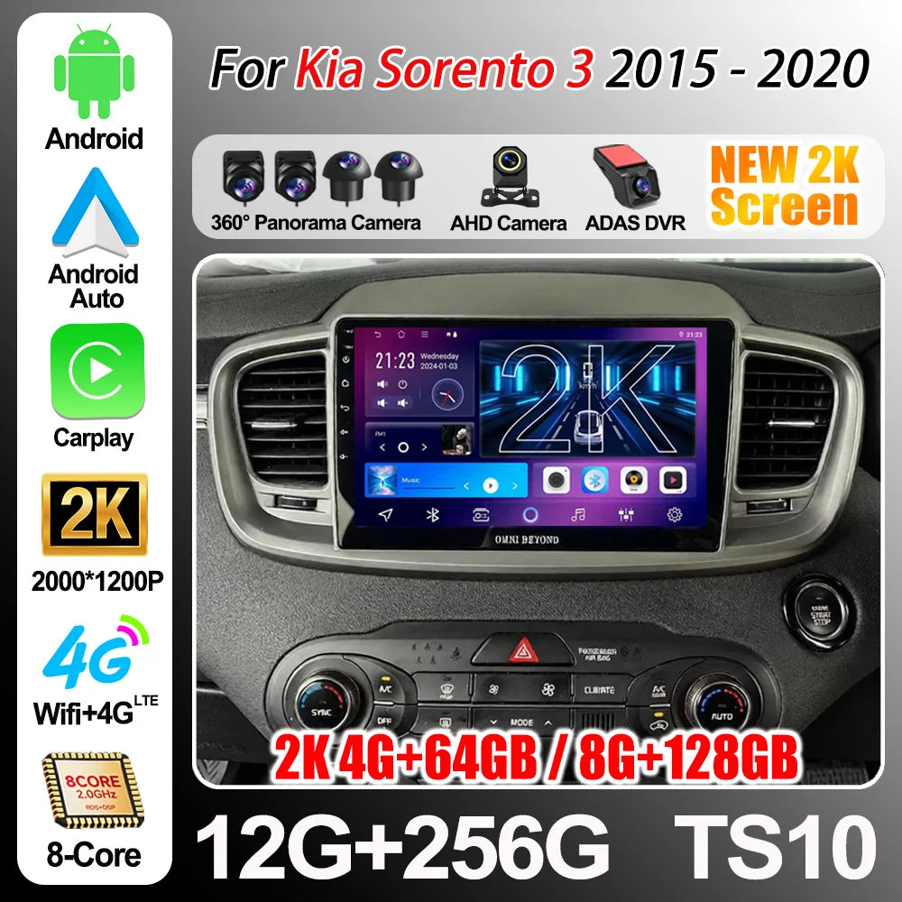 Android 16 For Kia Sorento 3 2015 2016 2017 2018 Carplay Auto Car Radio Multimedia Video P | AUTOKITSHOP