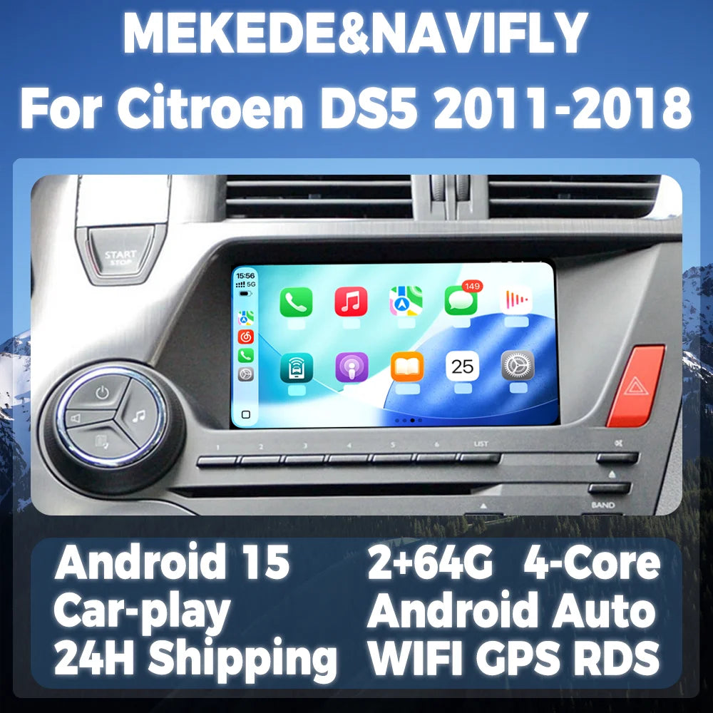 Wireless CarPlay Android Auto Multimedia Display Screen For Citroen DS 5 DS5 2011-2018 7in