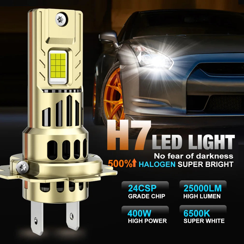 H7 LED Headlight Canbus 400W 25000LM Light Bulbs for Car With Fan Turbo Lamp 6500k Auto LE