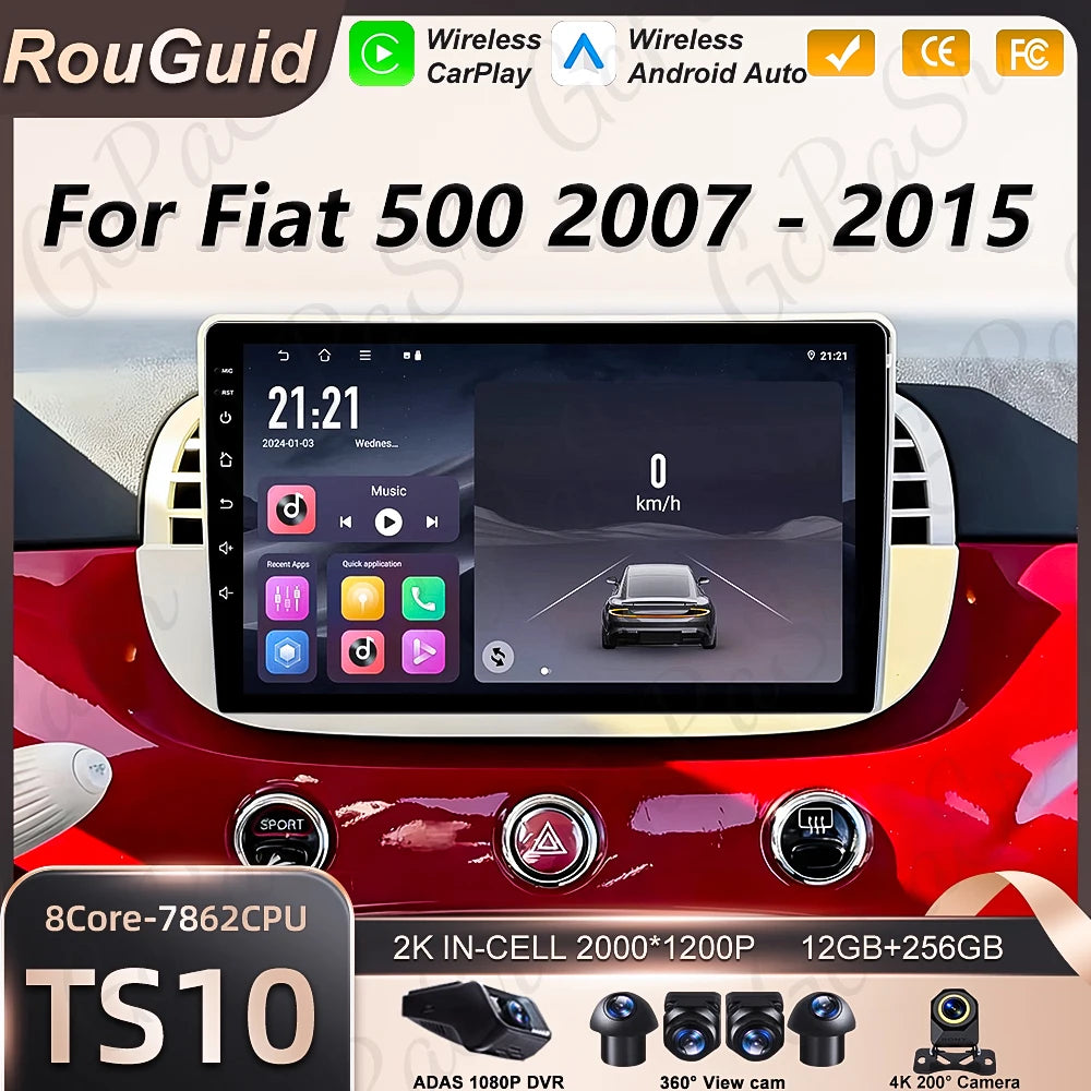 Android 16 Car Radio For Fiat 500 2007 2008 2009 -2015 Multimedia Player Carplay BT Auto S | AUTOKITSHOP