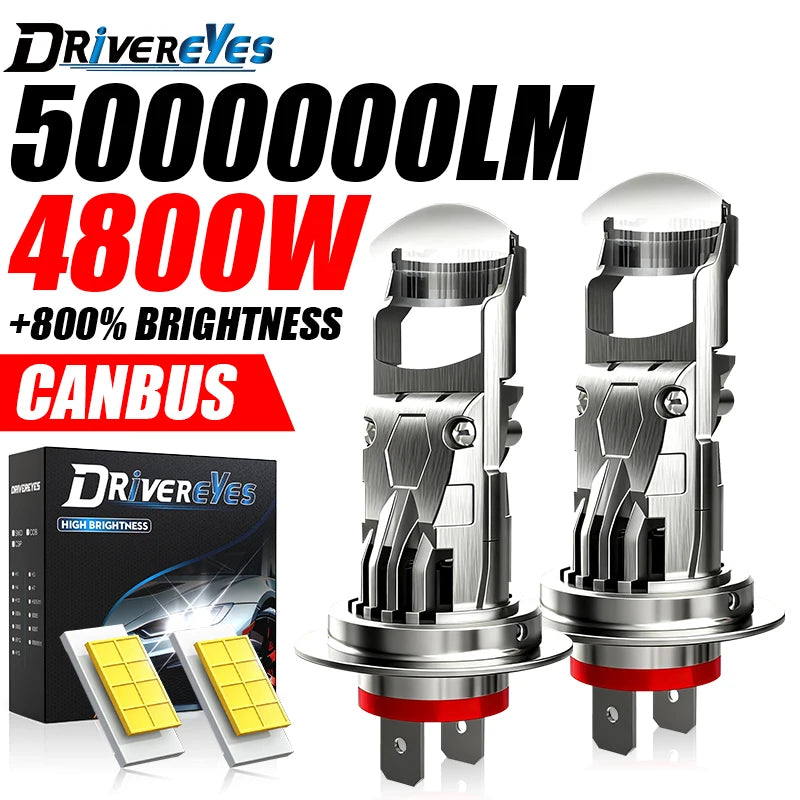 5000000LM H7 Bi Mini LED Projector Lens Car Bulb H4 H11 9005 HB3 9006 HB4 9012 HIR2 H8 Can