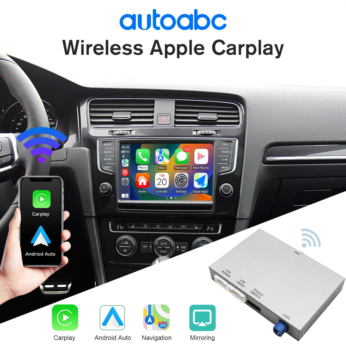 Wireless Carplay Android Auto Module Box For VW Volkswagen Skoda Octavia A5 Golf 7 Polo Pa | AUTOKITSHOP