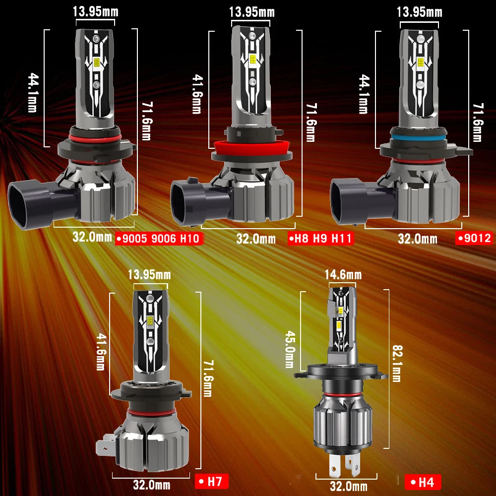 30000LM H4 H7 Canbus LED H8 H9 H11 9005 HB3 Hir2 9012 HB4 H10 Car Light Headlight Turbo Fo