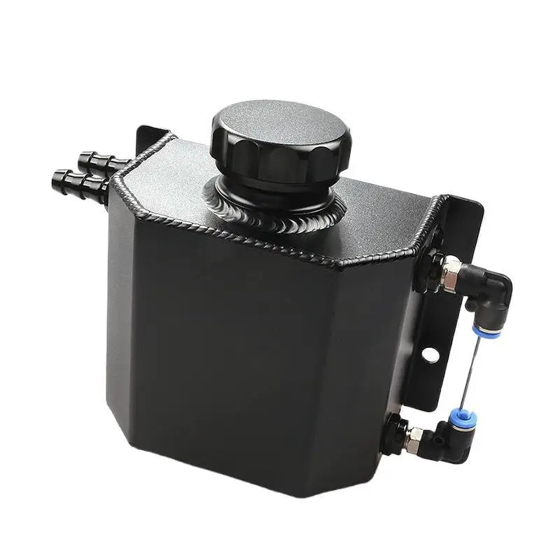 Universal Square Aluminum Alloy Radiator Coolant Overflow Tank 1L 1000ml With Drain Plug - Automotive LED Light
