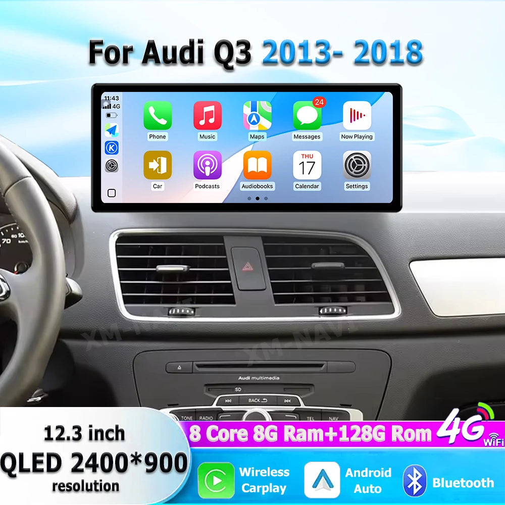 Android 16 for Audi Q3 2013 - 2018 GPS Navigation Wireless Carplay 4G Car Video Multimedia