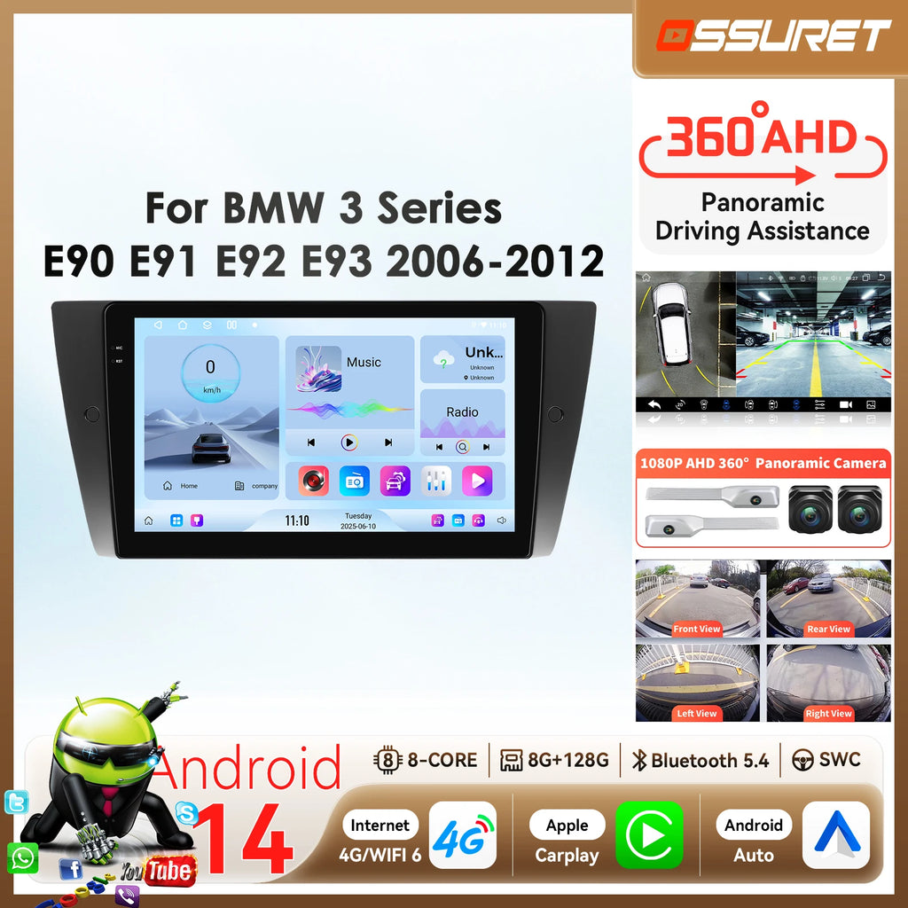 CarPlay Android Auto Car Radio for BMW 3 Series E90 E91 E92 E93 2006-2012 4G 8Core BySnapd