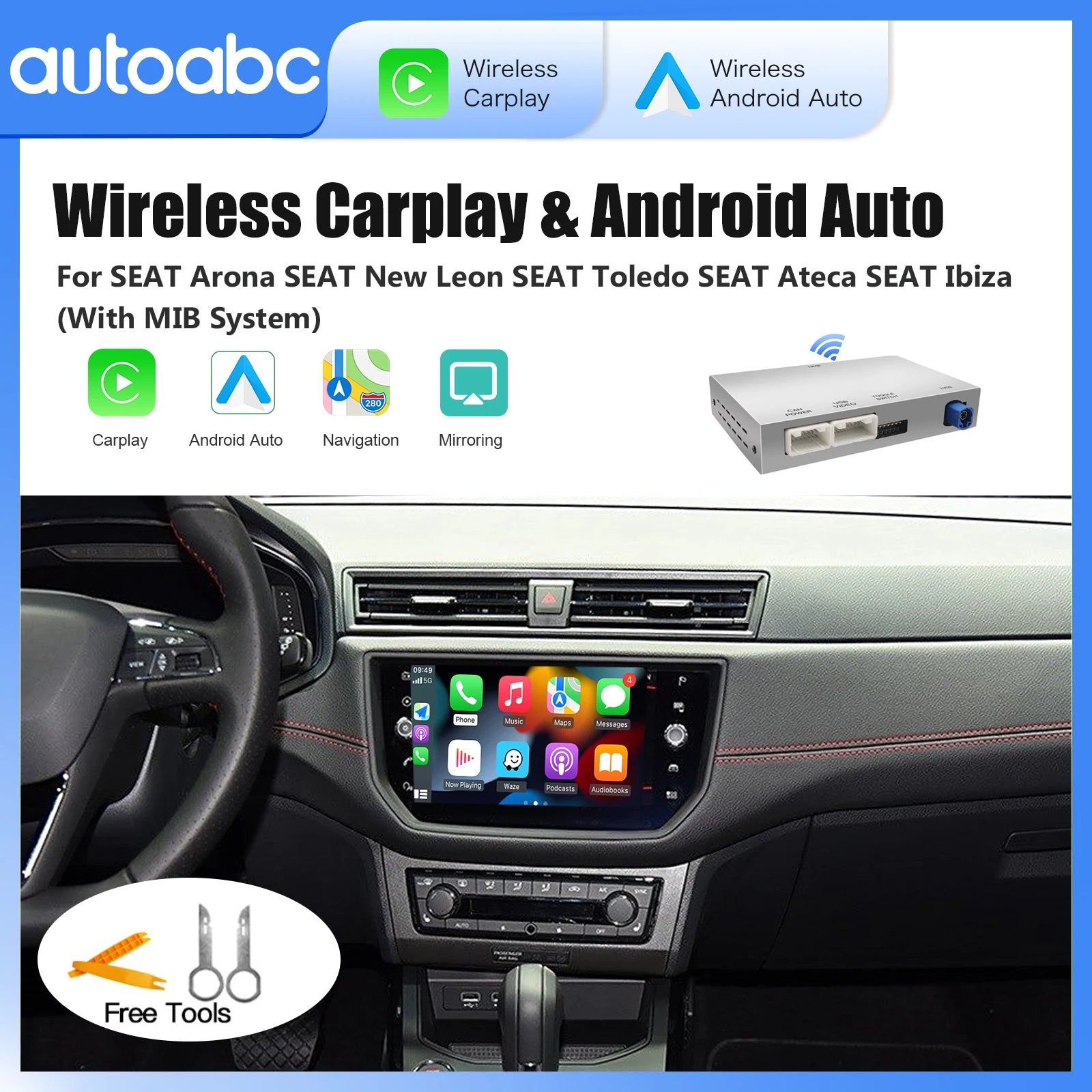 Wireless CarPlay & Android Auto Adapter for SEAT Arona/New Leon/Toledo/Ateca/IBIZA - MIB S