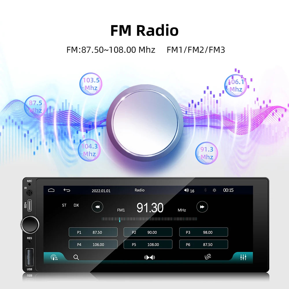 1DIN 6.86inch Universal MP5 Car Radio Support Wireless Carplay Android AUTO AUX USB  BT Touch Screen Multimedia Video Player