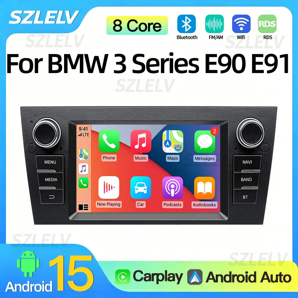 SZLELV 7" Wireless CarPlay Android Auto Car Radio Video Multimedia For BMW 3 Series E90 E9
