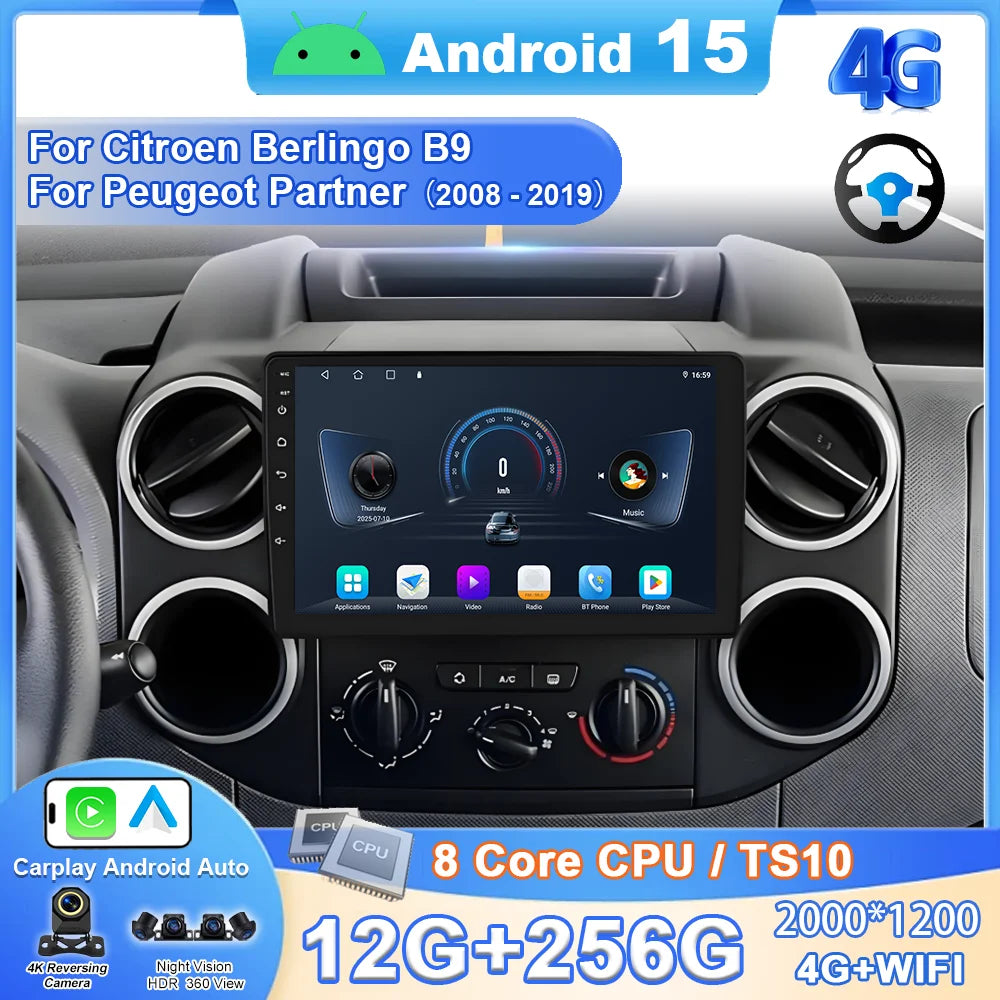 Car Android 16 Radio Stereo For Citroen Berlingo B9 Peugeot Partner 2008 - 2019 wireless C