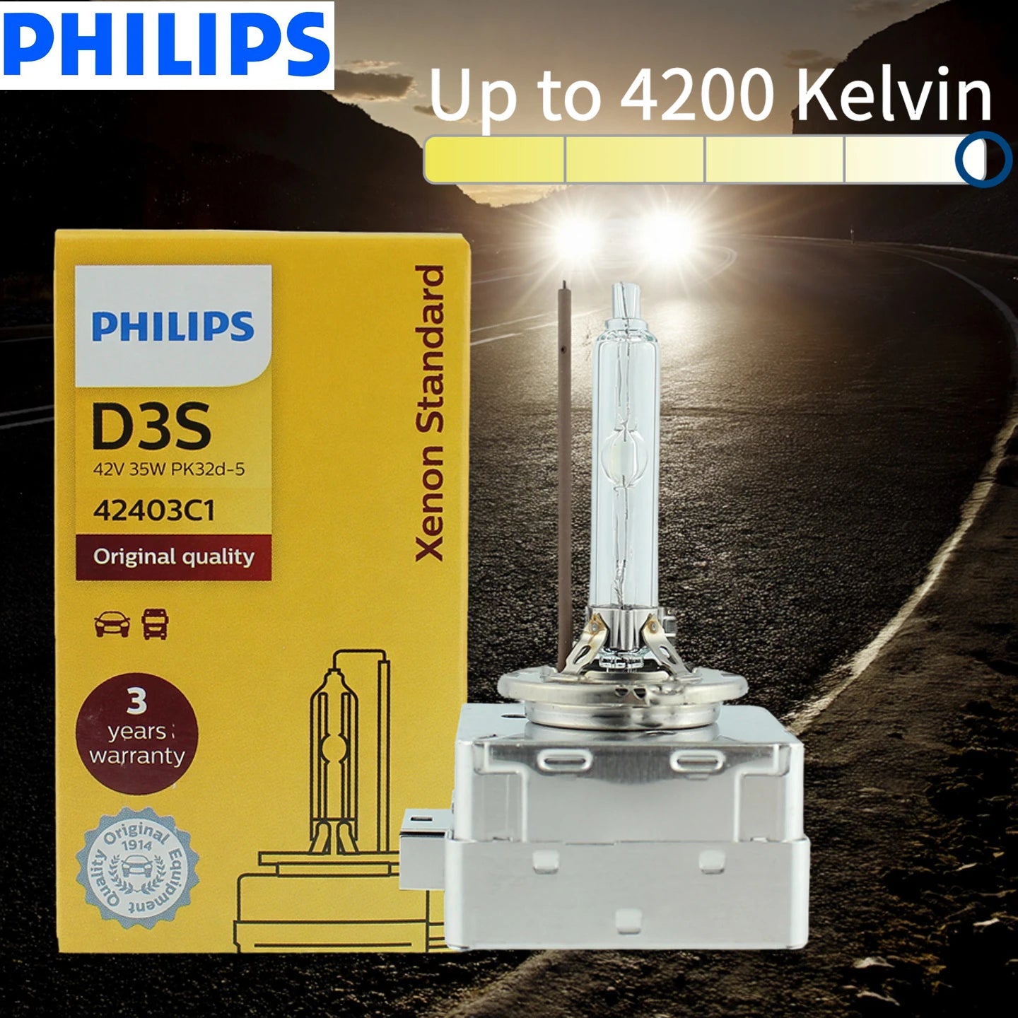 Philips HID D3S 35W Xenon Standard 4200K Auto Lamp Original Car Headlight Bright White Rep