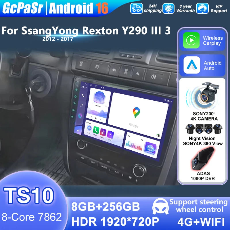 Android 16 For SsangYong Rexton W Y290 III 3 2012-2017 Android auto Screen Car Stereo Radi