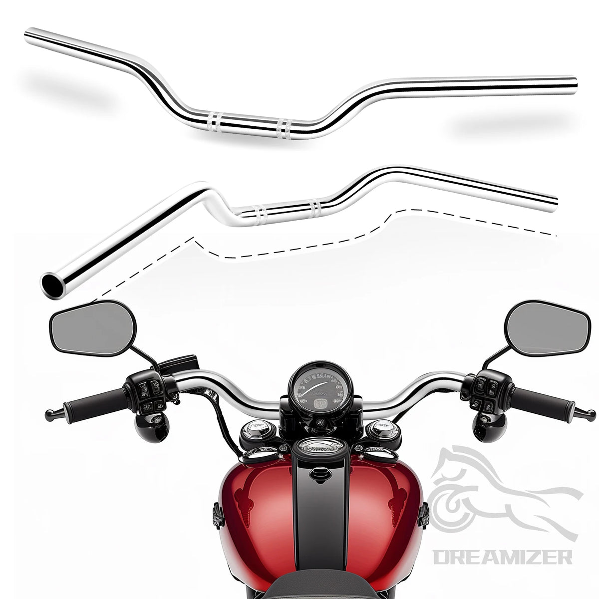Motorcycle Chrome 22mm 25mm Retro Drag Handlebar Handle Bar Steering Wheel For Yamaha Sportster  - Automotive LED Light