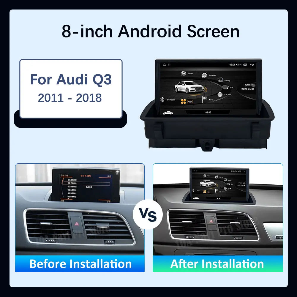 for Audi Q3 2011 - 2018 Android 15 System BT GPS 4G WiFi 8 inch Car Multimedia Video Radio