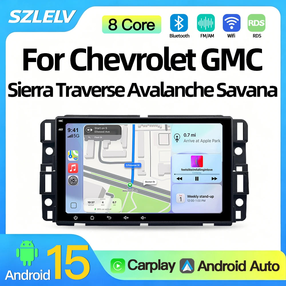 SZLELV Android 15 Car Radio For Chevrolet GMC Sierra Traverse Avalanche Savana Multimedia