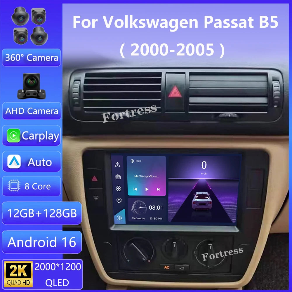 Android 16 For Volkswagen Passat B5 2000 2001 2002 2003-2005 Wireless CarPlay Video Audio