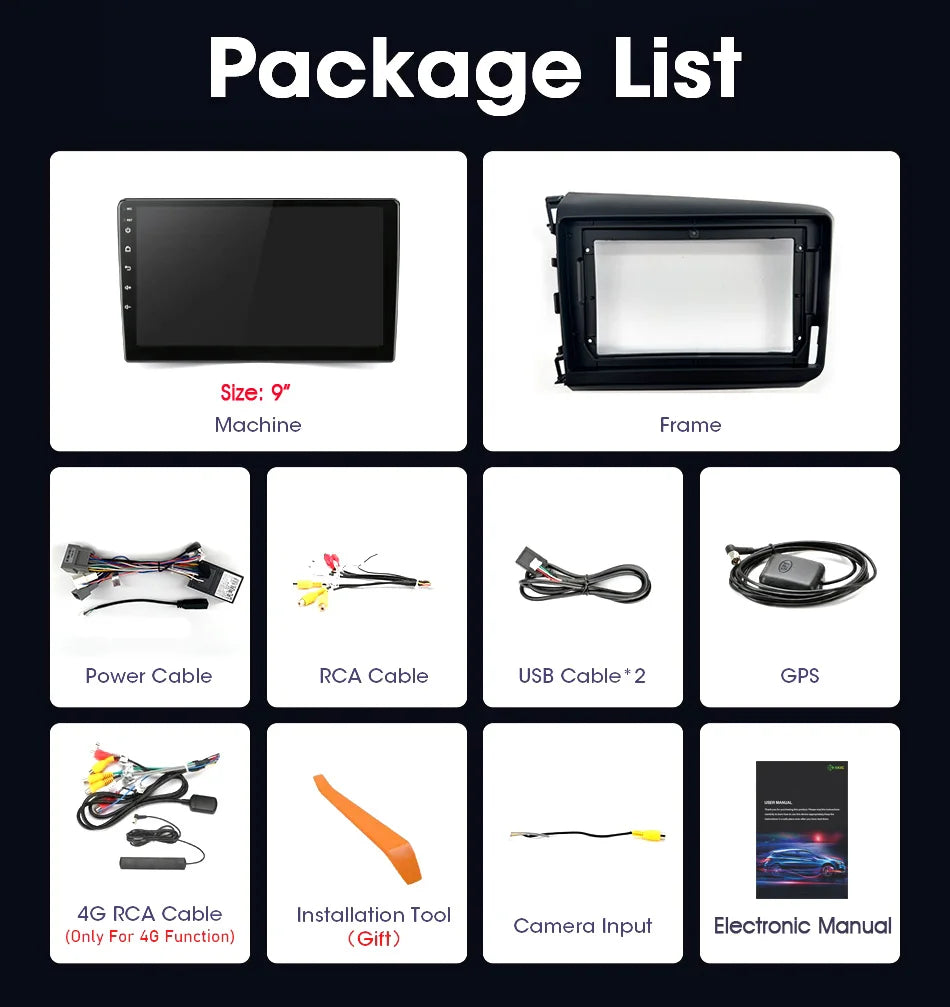 For Honda Civic 9 FB FK FD 2011-2015 Left Hand Drive Black Car Radio Multimedia Android Wi