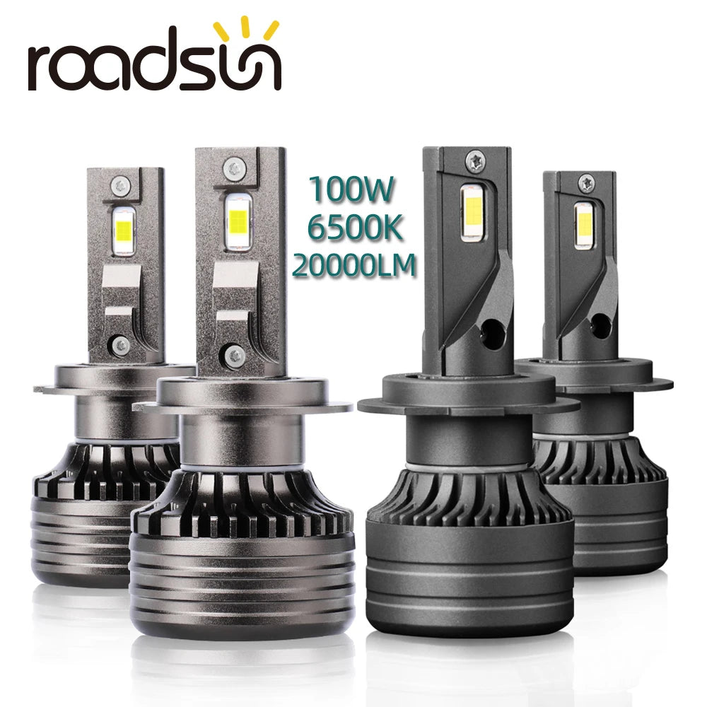 roadsun 2Pcs Lamp H7 H1 H11 LED Lights for Car Headlight Bulbs 100W 20000LM LED H4 Hi/Lo 9