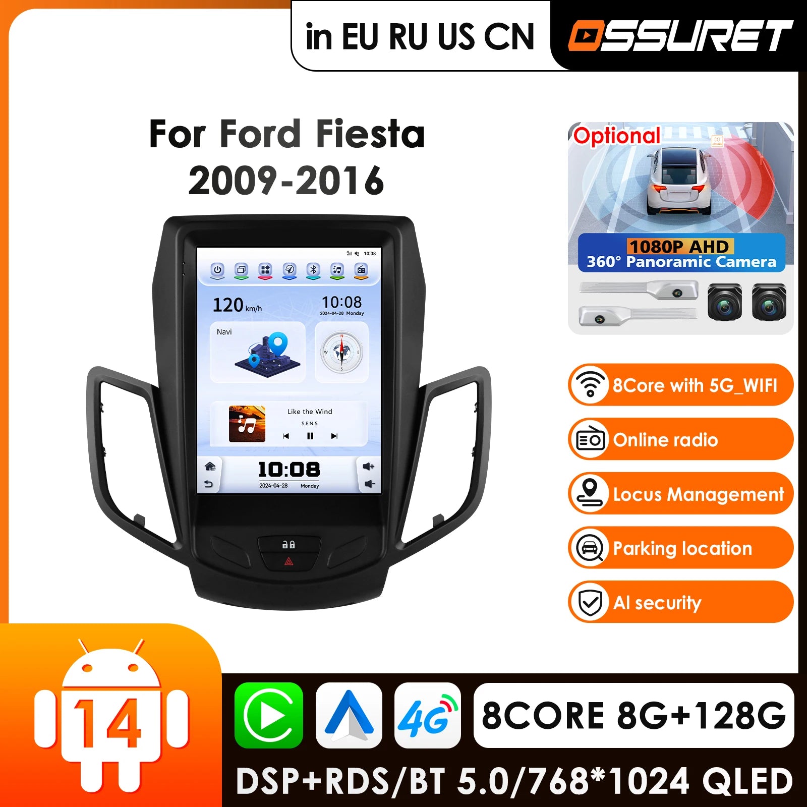 9.7" Carplay Android Car Radio GPS for Ford Fiesta 2009-2017 SYNC Multimedia Player Navigation Head Unit Stereo - 8 Core