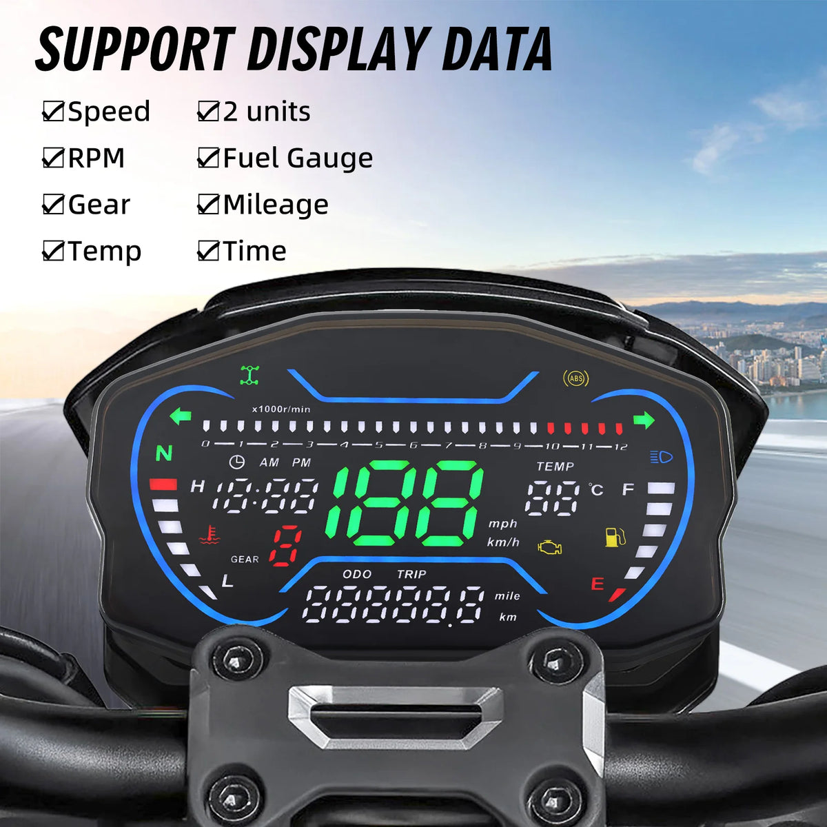 Universal Digital Motorcycle Speedometer LED Dashboard RPM Tachometer Motorcycle Instrument Wate - Automotive LED Light