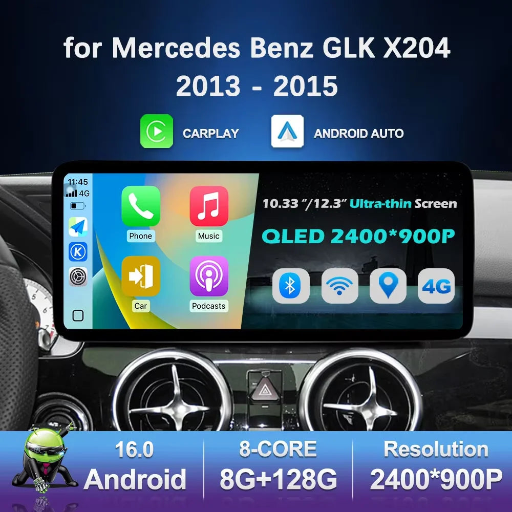 QLED Touch Screen BT for Mercedes Benz GLK X204 2013 - 2015 Android 16 Car Radio Multimedi