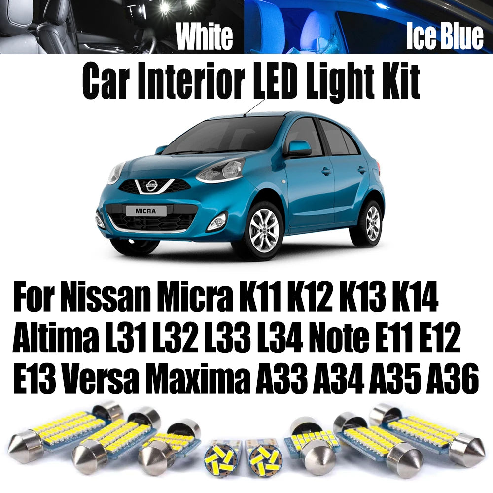LED Interior Light Kit for Nissan Micra K11 K12 K13 K14 Altima L31 L32 L33 L34 Note E11 E12 E13 Versa Maxima A33 A34 ...