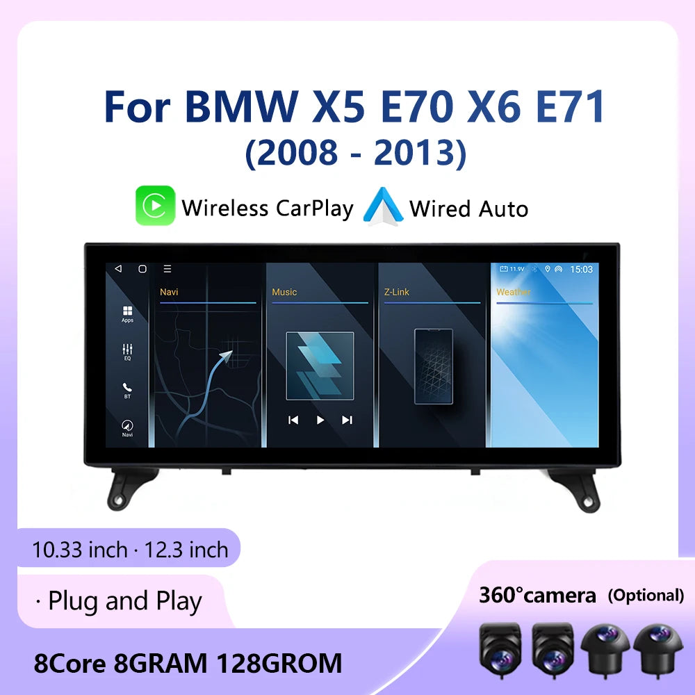 Wireless Carplay Touch Screen for BMW X5 E70 X6 E71 2008 - 2013 CCC CIC System Android Aut