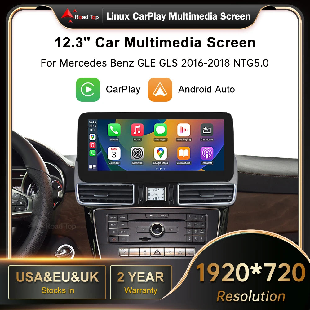 12.3' RoadTop Wireless CarPlay Android Auto Multimedia Display linux Screen for Mercedes-B