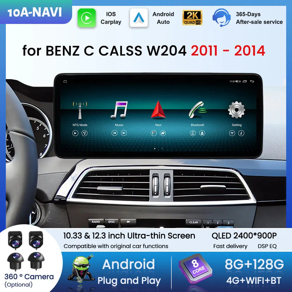 Bluetooth WiFi for Mercedes Benz C Class W204 2011 - 2014 Android 16 DSP Stereo Car Radio
