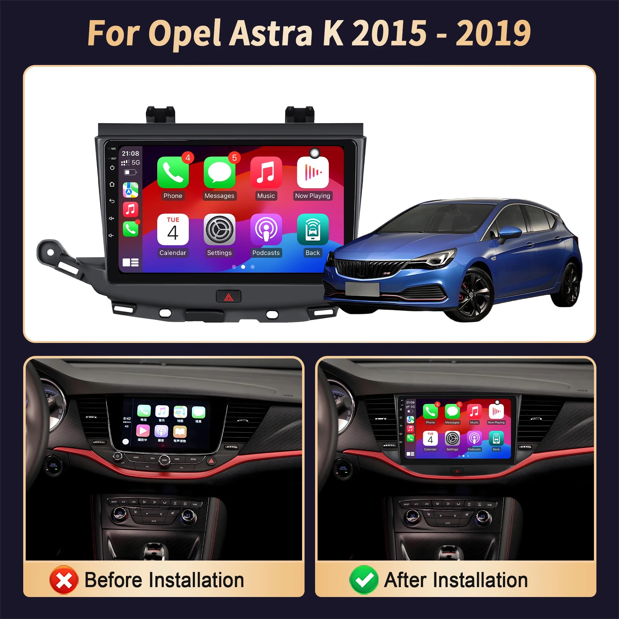For Opel Astra K 2015 - 2019 Android 14 Wireless Carplay Stereo Screen Car Radio Multimedi