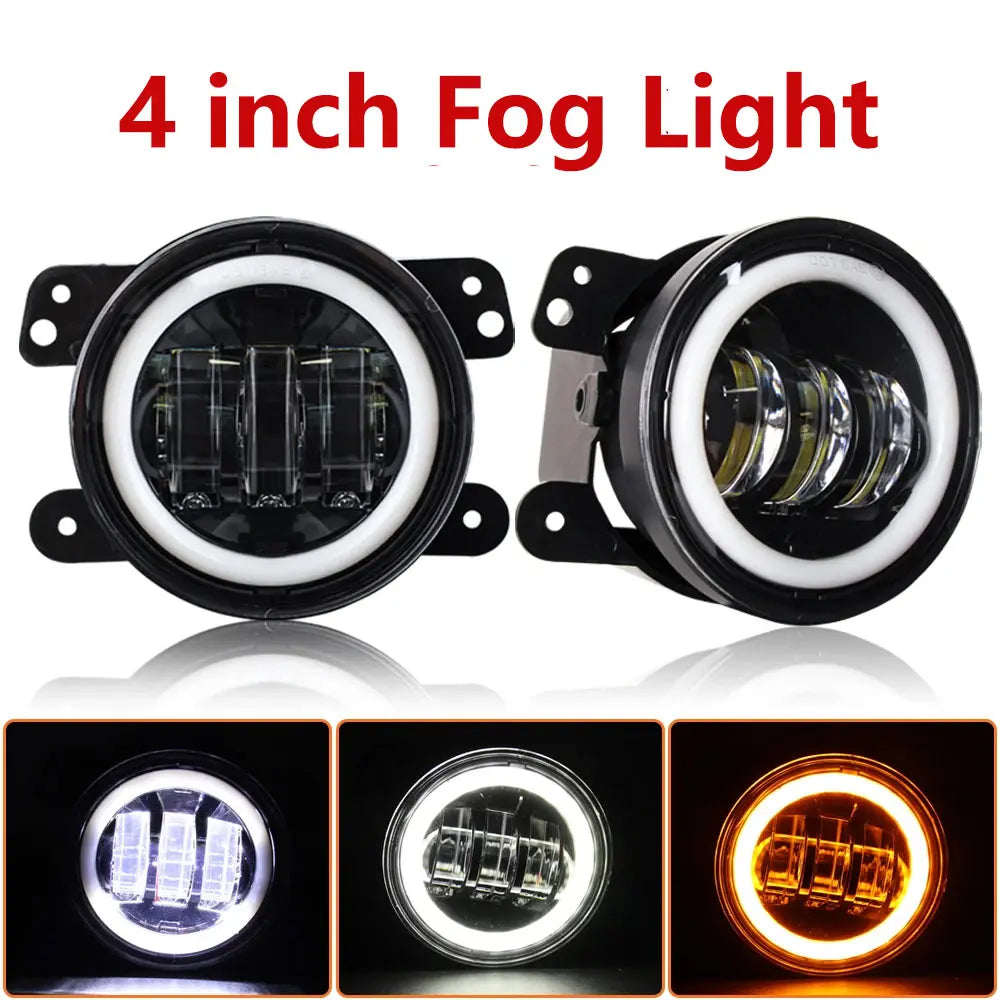 4 inch Round LED Front Driving Fog Lights White Amber DRL For Wrangler JK Dodge Journey Magnum C - LED Daytime Running L