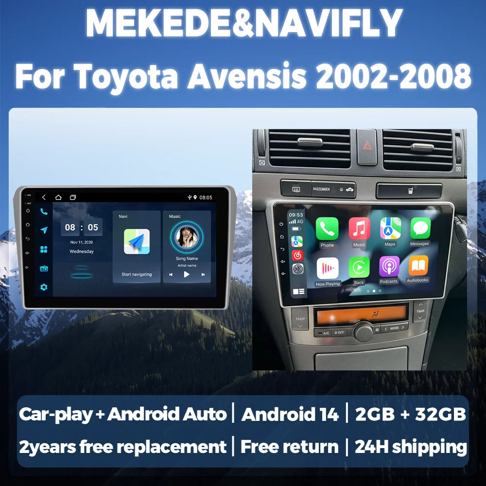 Wireless Carplay+Auto Android 14 Autoradio For Toyota Avensis T25 2002-2008 Multimedia Vid