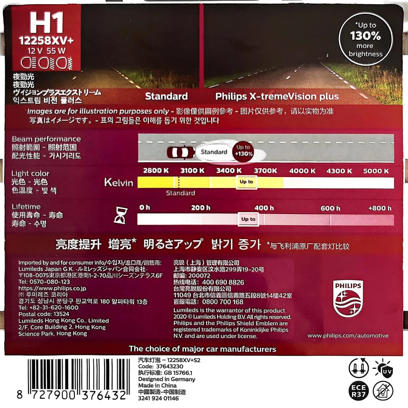 Philips H1 Car Halogen Headlight 12V 55W Pk22s Auto Bulbs More Bright Original Genuine Lam