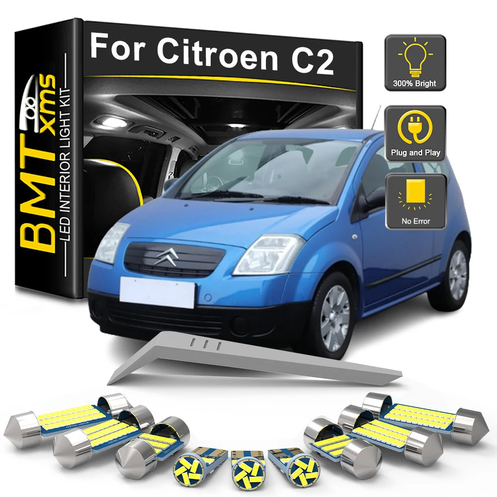 8-Piece LED Interior Light Kit for Citroen C2 Hatchback JM 2003-2015 - Canbus Dome Map Door Trunk Bulbs | AUTOKITSHOP