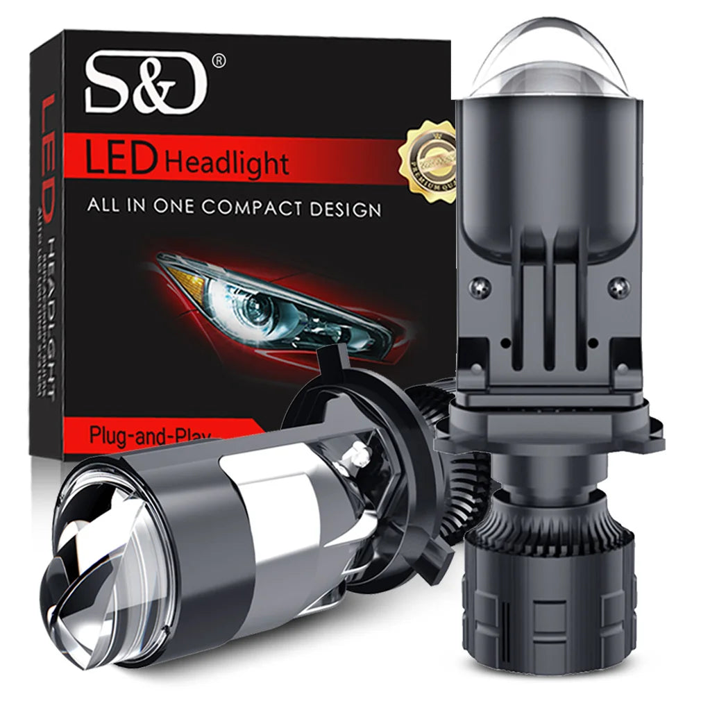 120W H4 LED Mini Projector Double Lens Headlight 40000LM Canbus Bulb Hi/Lo Beam Spotlight
