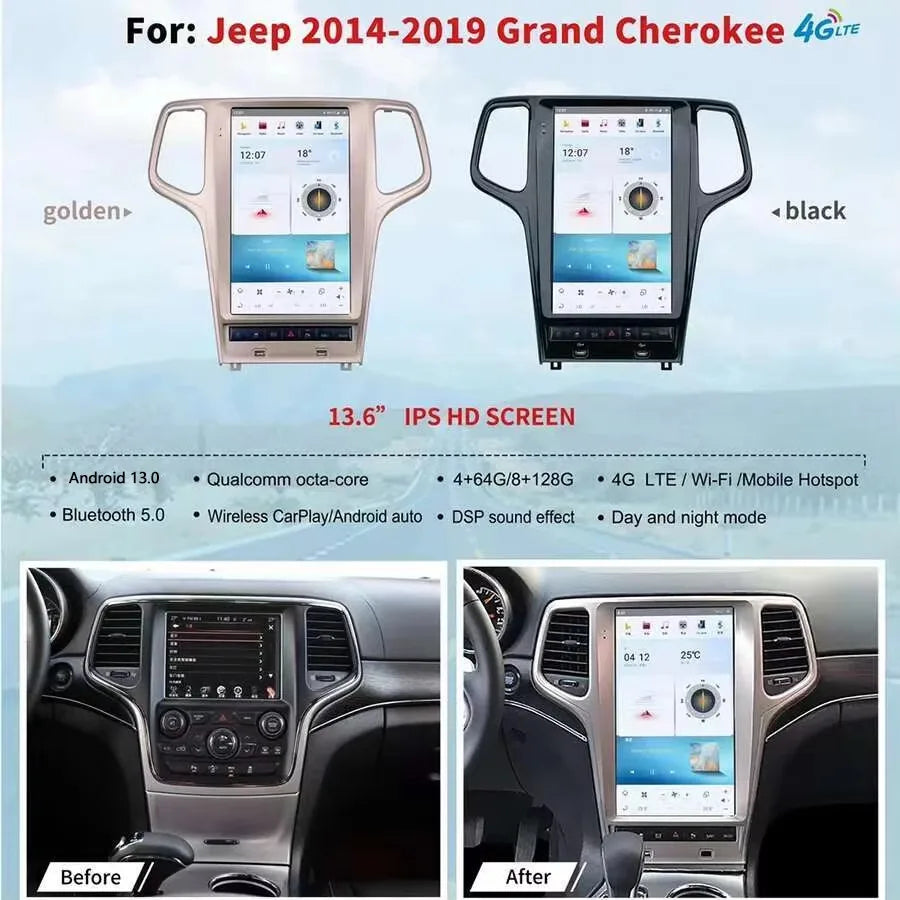 10.4inch/ 13.6 inch For Jeep Grand Cherokee 2014-2019 HD IPS Screen(Black/Golden color) Ca | AUTOKITSHOP