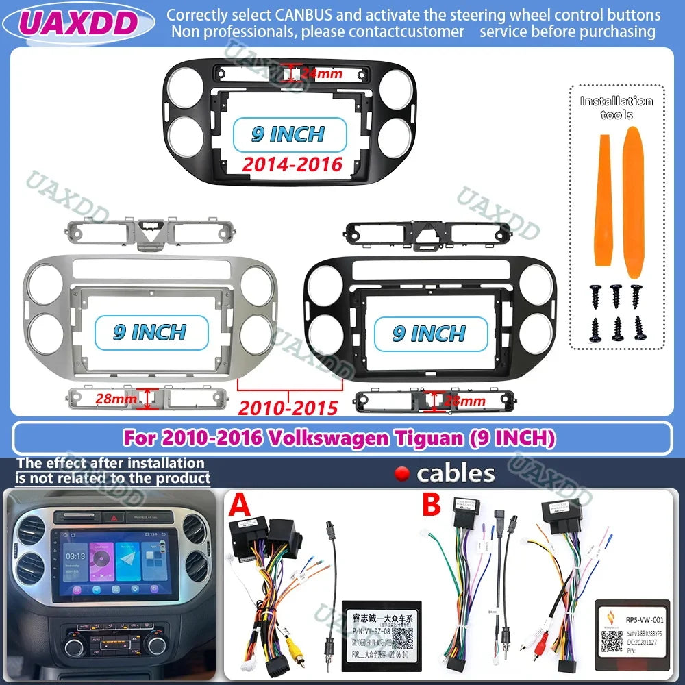 2 Din Car CD Radio Fascia Frame 9 INCH Kit for Volkswagen Tiguan 2010-2015 Android Player