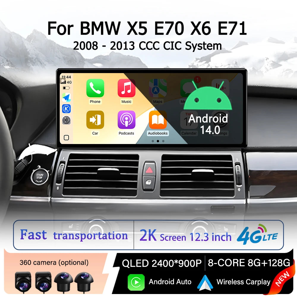 Wireless Carplay Android 14 Car Radio for BMW X5 E70 X6 E71 2008 - 2013 CCC CIC System Mul