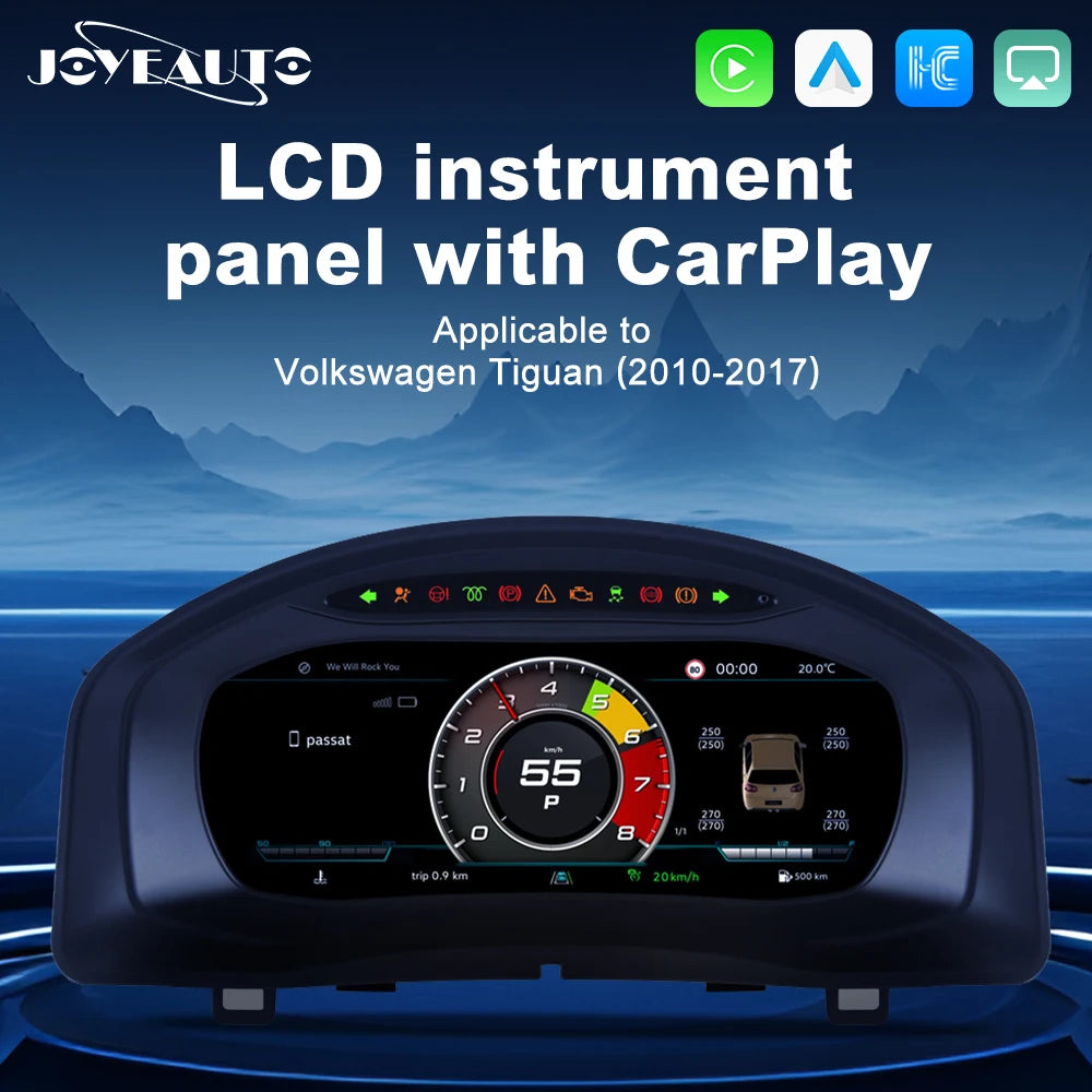 10" LCD Digital Instrument Panel for 2010-2017 Volkswagen Tiguan - Virtual Cluster Odometer Speedometer with CarPlay Hic