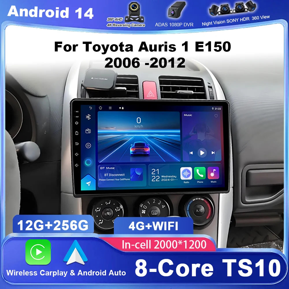 Android 15 Carplay Car DVD For Toyota Auris 1 E150 2006 -2012 Auto Radio Stereo GPS Naviga