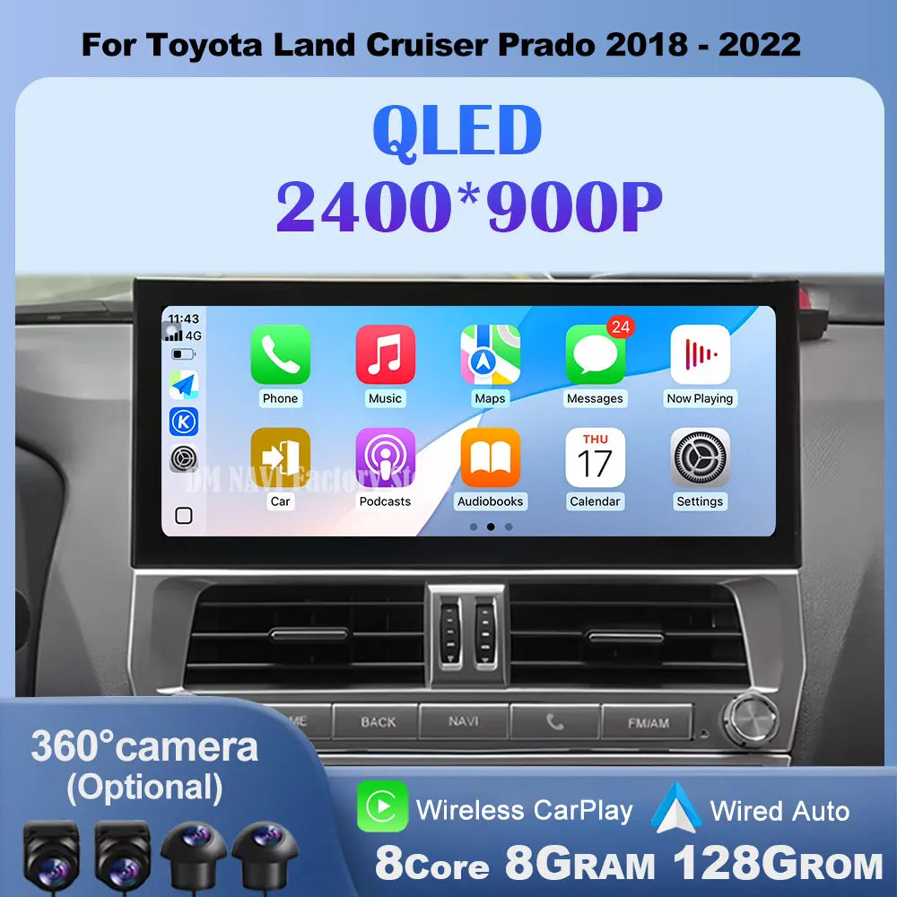 Wireless CarPlay Multimedia Display Touch Screen For Toyota Land Cruiser Prado 150 2018 -