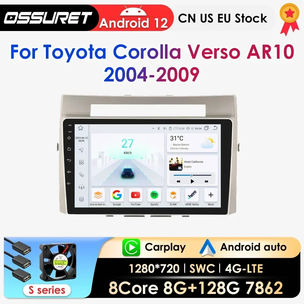2 din Carplay Android Auto Radio For Toyota Corolla Verso AR10 2004-2009 Car Multimedia GP