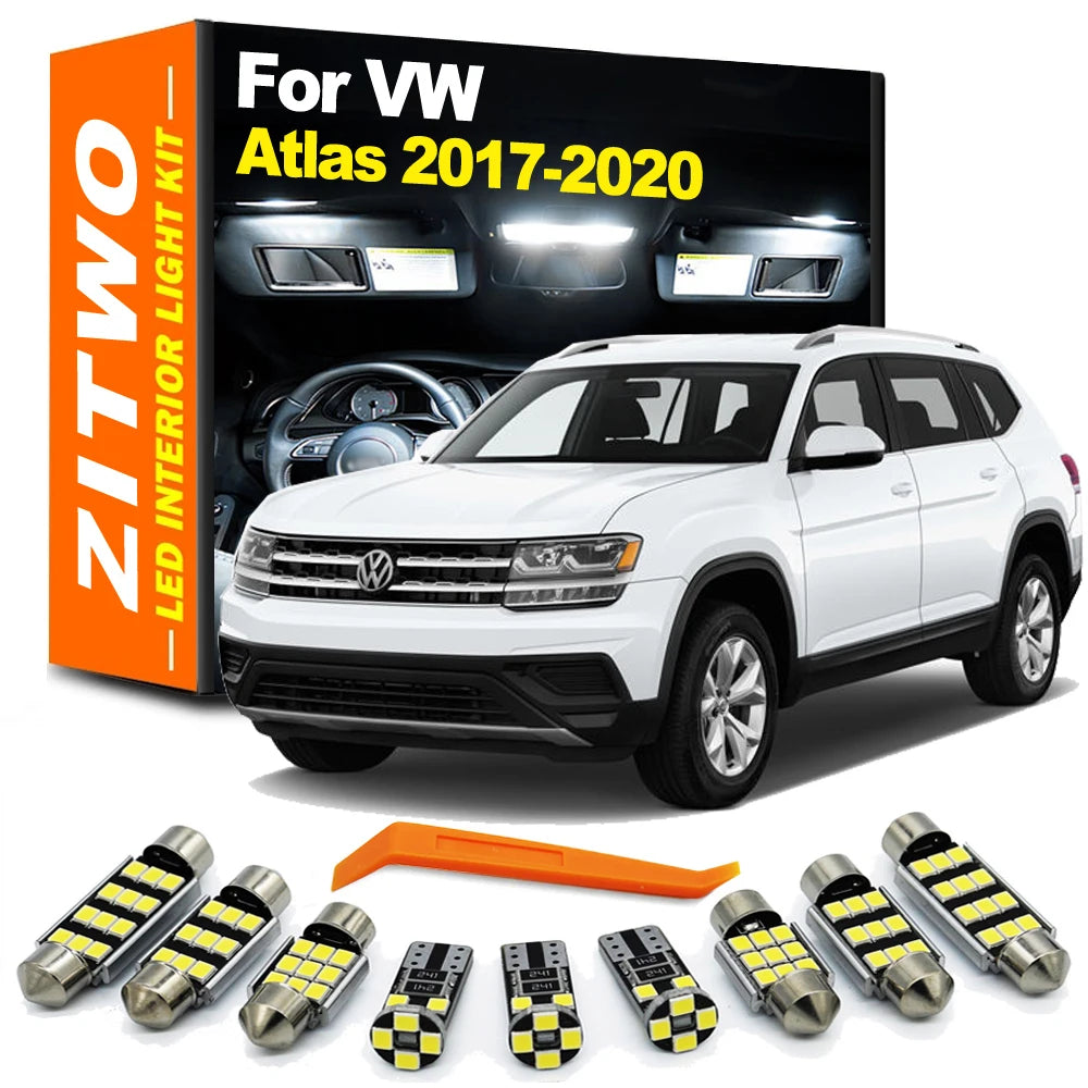 ZITWO 12Pcs Canbus Interior LED Light Kit For VW Volkswagen Atlas 2017 2018 2019 2020 Dome Reading Sun Visor Bulb Trunk Lamp