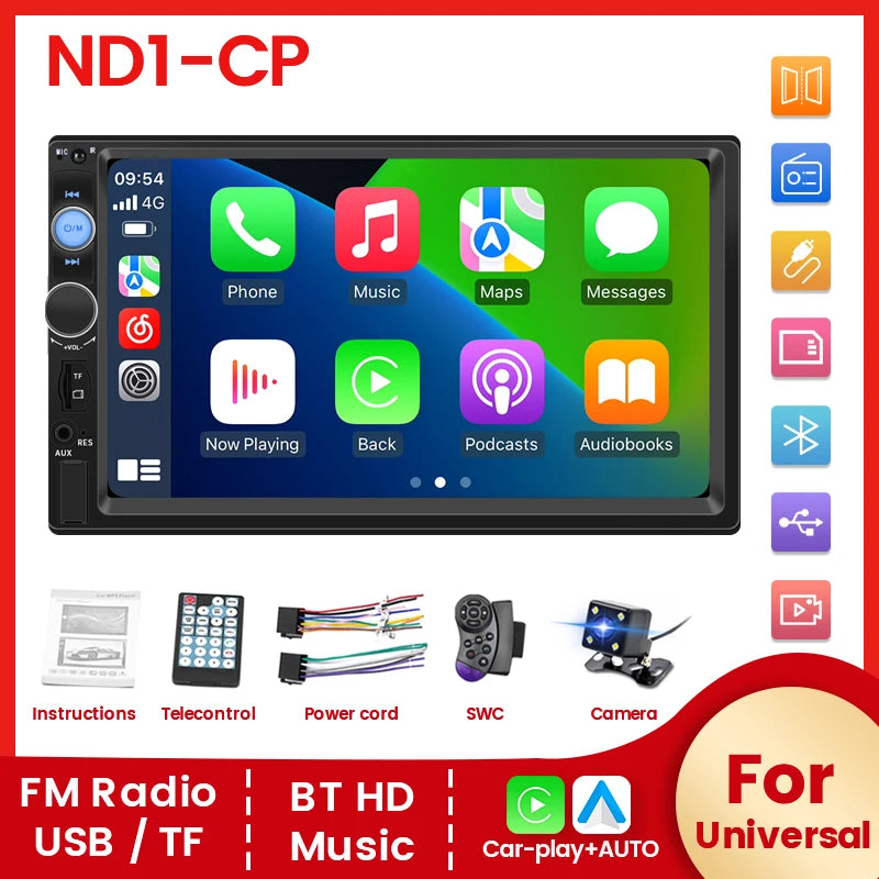 7-inch Car Radio Multimedia Player Support Carplay Android Auto BT HD FM Stereo AUX Input  | AUTOKITSHOP