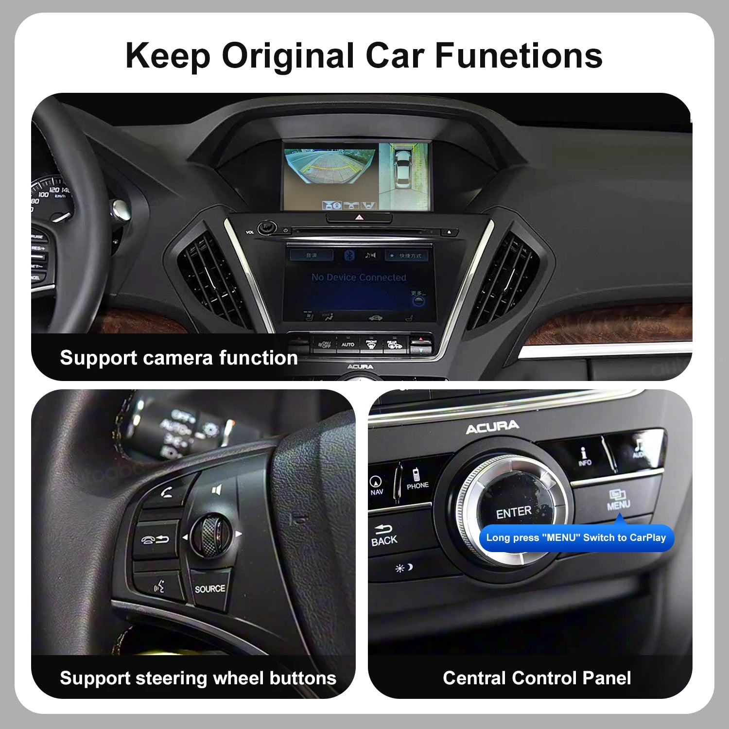 Wireless CarPlay Android Auto For Acura TLX TLX-L MDX RDX RLX ILX 2014-2019 OEM Car Interf | AUTOKITSHOP