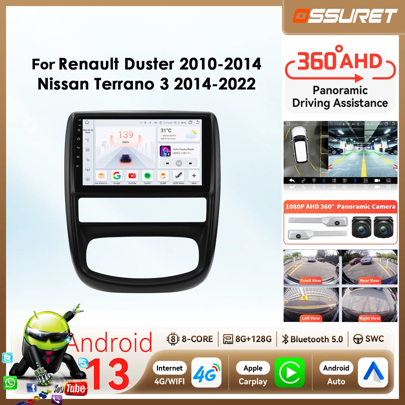 2DIN 360 Camera Android Car radio For Renault Duster 2010-2015 Autoradio for Nissan Terran